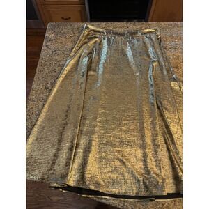 Chicos Gold Metallic A-Line Midi Skirt Elastic Waist Size 3 US 16